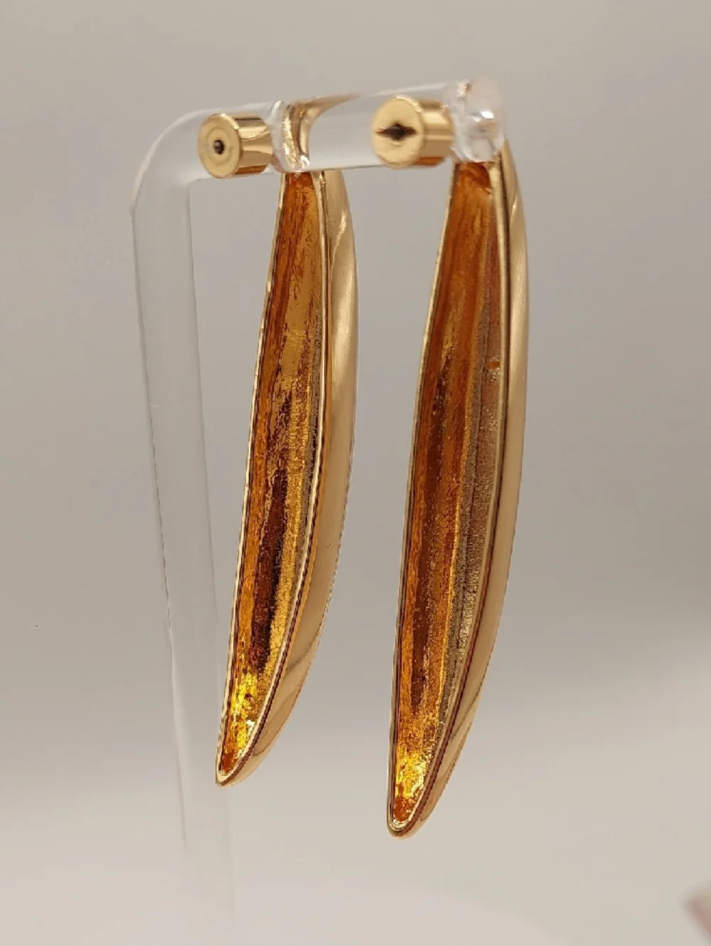 1990's Goldtone Curved Hoop Pierced Earrings - Women Jewelry - Picture 5 of 10